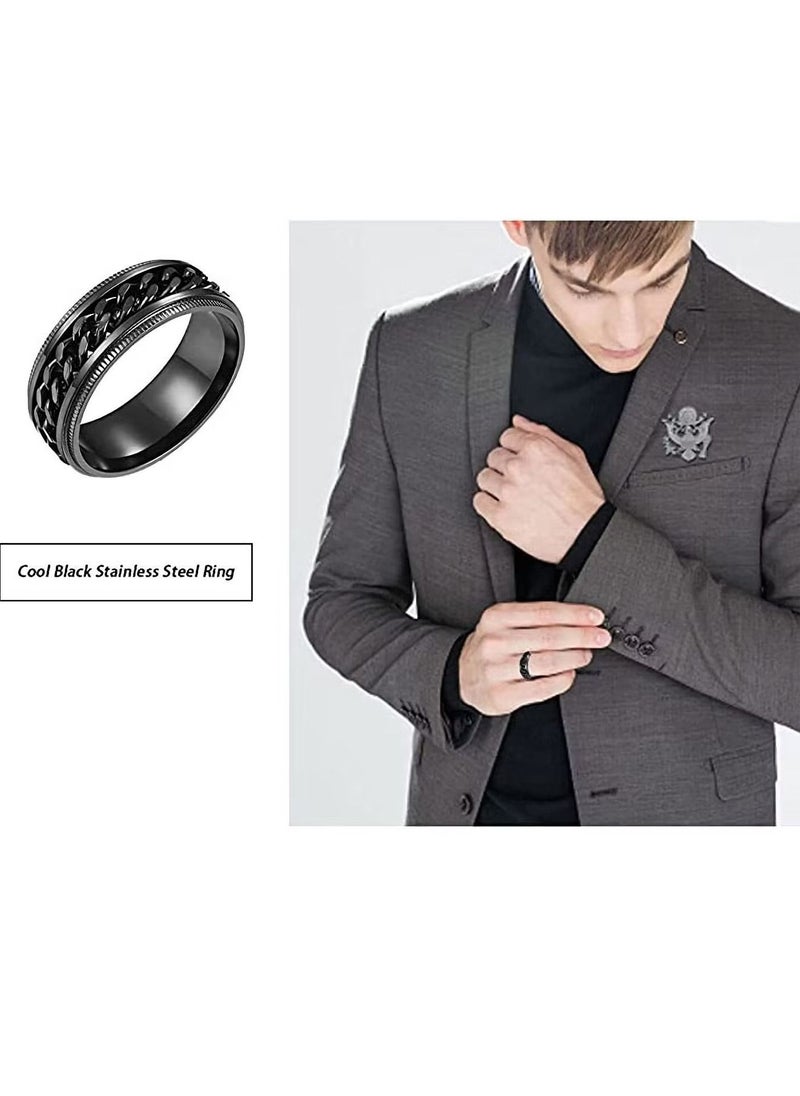 Generic - Retro Rings, 4Pcs Plain Band Rings for Men Stainless Steel Rings for Men Wedding Ring Cool Spinner Rings for Men Black Stainless Steel Ring Set Anxiety Ring 8MM Width - Image 1