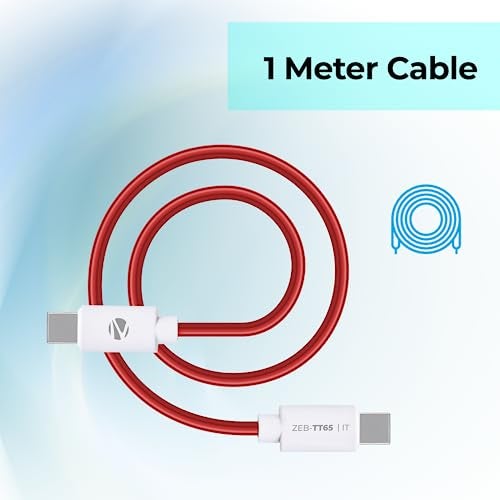 ZEBRONICS Tt65 Type C - Type C Cable, 65 Watts Pd, Rapid Charging, Charge & Sync, 1 Meter, Compatible With iPhone 15 | Samsung | Oneplus | Xiaomi | Realme | Oppo,Multicolor - Image 3
