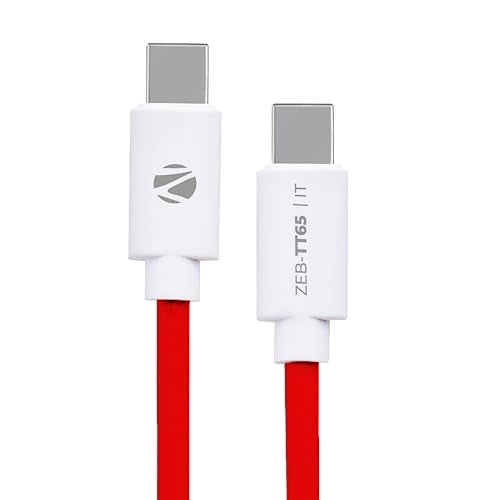 ZEBRONICS Tt65 Type C - Type C Cable, 65 Watts Pd, Rapid Charging, Charge & Sync, 1 Meter, Compatible With iPhone 15 | Samsung | Oneplus | Xiaomi | Realme | Oppo,Multicolor - Image 1