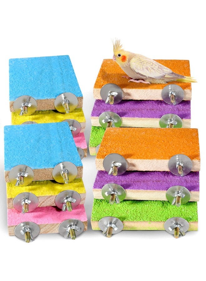 ريجيناري 12 قطعة من حامل الطيور الملونة، منصة خشبية لطحن مخلب الطيور، ملعب للطيور، ملحقات قفص الطيور للببغاوات الأليفة والكوكتيلات والطيور العاشقة، 6 ألوان - Image 2