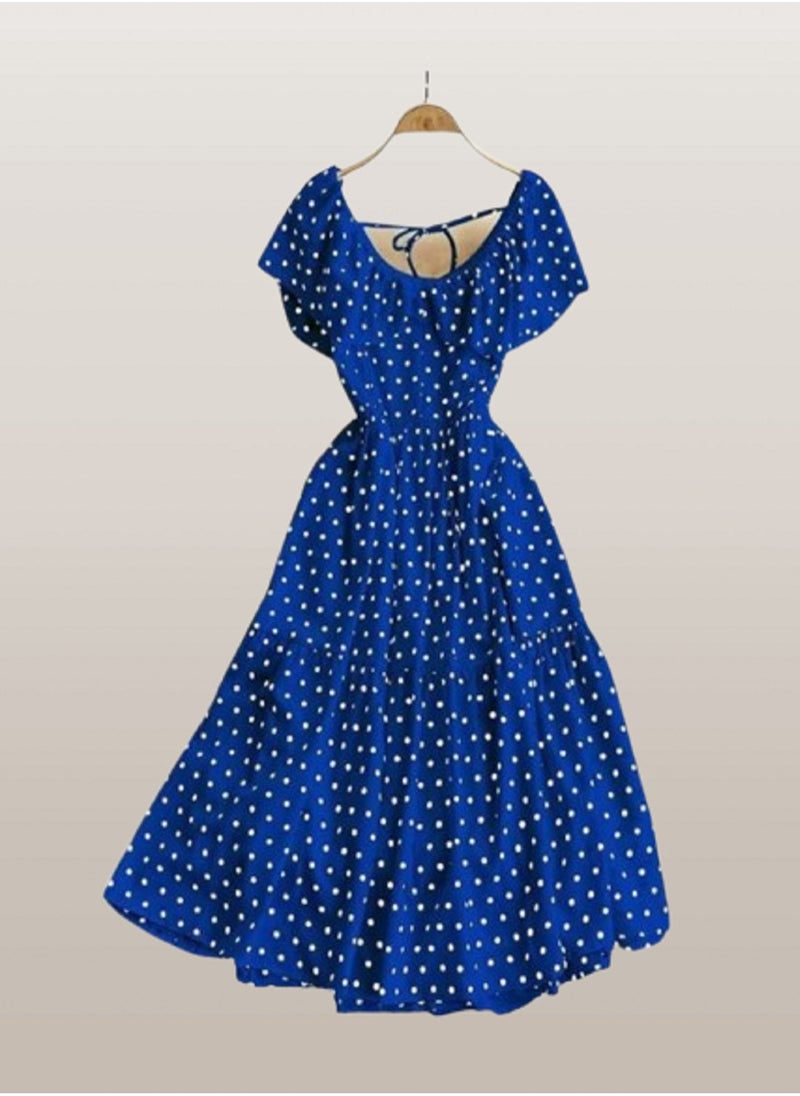 Generic - Women's soft summer dress, ruffled, short sleeves, dotted pattern - Image 1