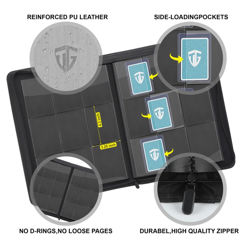 TCGUARD Toploader Binder,Holds 216 Toploaders,9 Pocket Top Loader Binder with Sleeves for 3"x4" Rigid Toploaders Hard Cases,Top loader Binders for TCG, MTG Card Binder, Trading Cards Binder(Grey) - Image 3