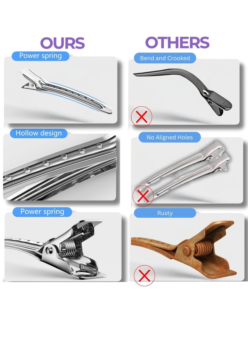 إيلور مجموعة مشابك شعر على شكل منقار البط (24 قطعة) – مشابك تمساح معدنية مقاومة للصدأ بطول 3.5 بوصة مع فتحات لتصفيف وتقسيم الشعر – للاستخدام في الصالون والمنزل (فضي) - Image 4