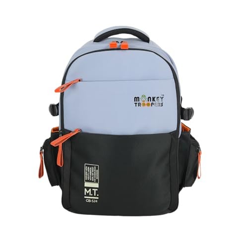 MONKEY TROOPERS Bouje Laptop Backpack Bag For Men Women Girls Boys, college, school, office, travel, casual, 15.6-inch,Quick Access & Zippered Pockets, 27 Litre, Water Resistant (Black-Grey) - Image 1