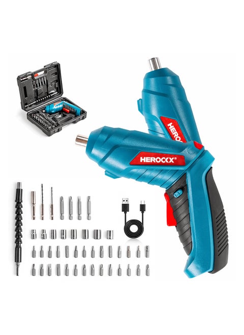 Electric Screwdriver Set, 47 In 1 Usb Rechargeable 1300Mah Screwdriver Gun Twistable Handle, HEROCKX 3.6V Drill Screwdriver Bits Set With Built-In Led
