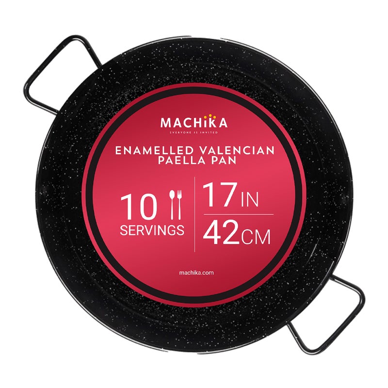 Machika Machika Enamel Paella Pan  Paella Pan  Skillet for Paella and Rice Recipes  Perfect for Indoor  Outdoors  Easy Cleaning  Rust Proof Coating  10 Servings  17 inches 