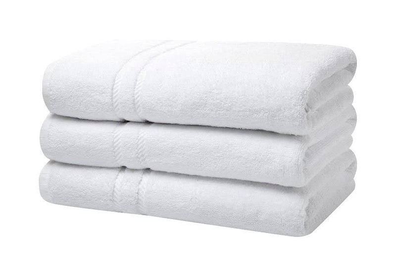 Fresh From Loom | 100% Cotton | 500 Gsm | Water Absorbent | Soft Hypo-Allergenic | Anti-Bactriaal | Fur Anti-Wrinkle Terry Turk Bathroom Towels |Double Stitched Edges (White, 70x150cms, Men Women) 3pc - Image 1