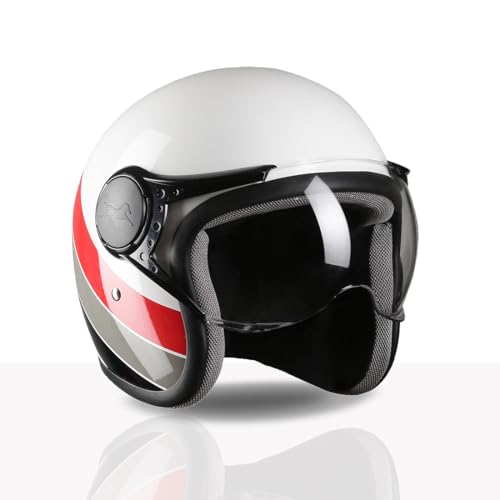 TVS Cruisetown Open Face Helmet | Half Face Helmet for Riders | ISI & DOT Certified | Premium Protection for Men & Women | Comfortable, Durable & Lightweight Design with Visor (White & Red/XL) - Image 3