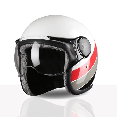 TVS Cruisetown Open Face Helmet | Half Face Helmet for Riders | ISI & DOT Certified | Premium Protection for Men & Women | Comfortable, Durable & Lightweight Design with Visor (White & Red/XL) - Image 1