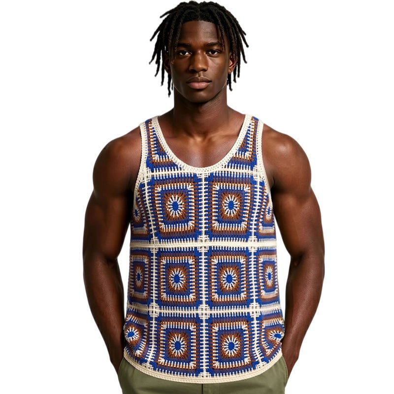 Men's Geometric Jacquard Knit Vest - Summer Casual Sleeveless Top - Image 1