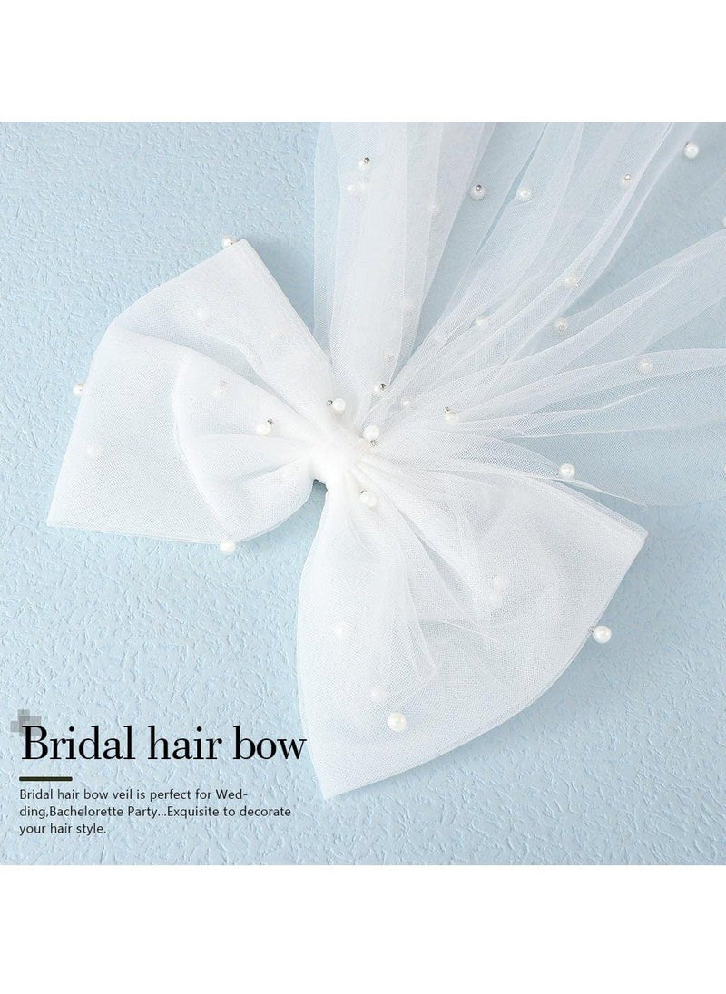 Generic - Bow-Knot Tulle Veil Hair Clip - Elegant Pearl-Embellished White Bridal Short Veils for Wedding, Bachelorette Party, and Special Occasions - Image 1