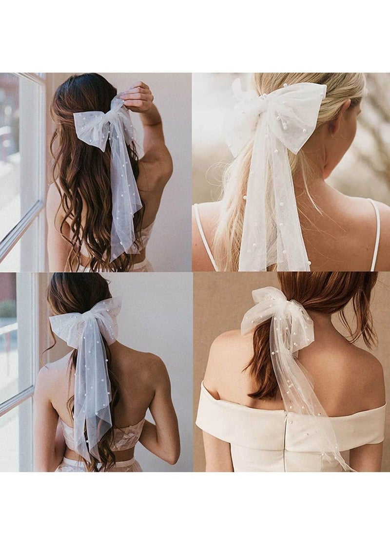 Generic - Bow-Knot Tulle Veil Hair Clip - Elegant Pearl-Embellished White Bridal Short Veils for Wedding, Bachelorette Party, and Special Occasions - Image 1