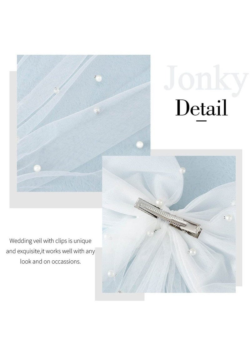 Generic - Bow-Knot Tulle Veil Hair Clip - Elegant Pearl-Embellished White Bridal Short Veils for Wedding, Bachelorette Party, and Special Occasions - Image 1