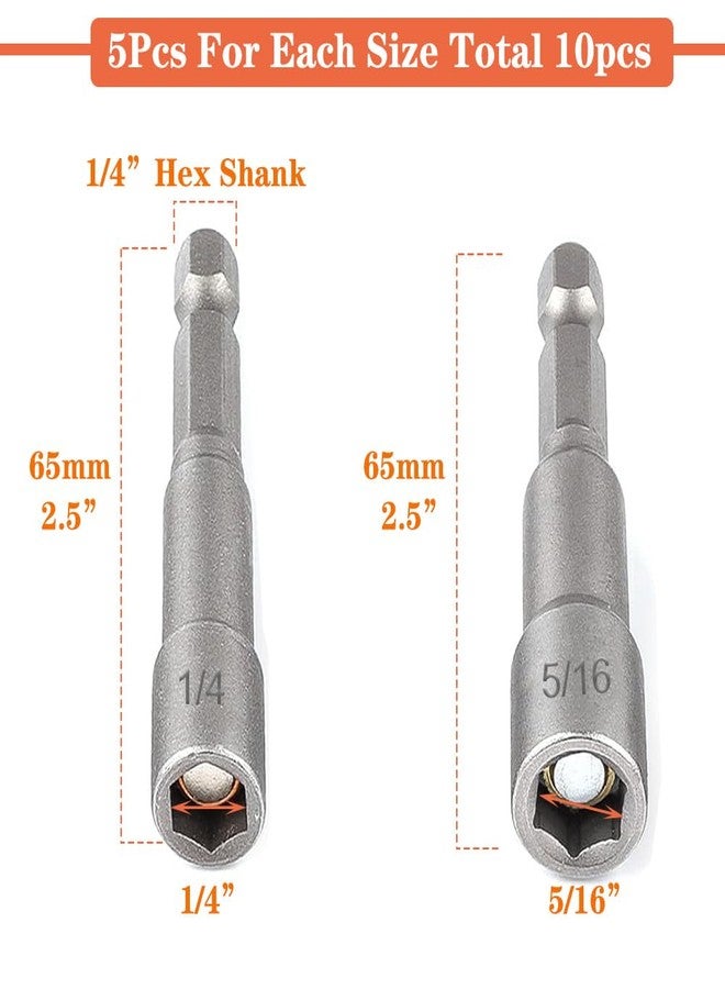 Saipe 10pcs SAE 1/4” and 5/16” Magnetic Nut Driver Bit Set, 1/4 inch Driver Power Nut Setter Drill Bits for Impact Drill, Socket Adapter Hex Nut Driver Set, 65mm Length - Image 5