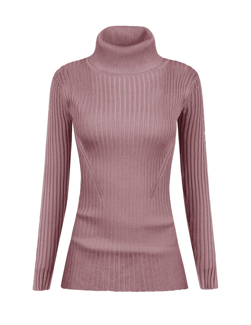 v28 Women Stretchable Turtleneck Knit Long Sleeve Slim Fit Sweater (Large, Berry) - Image 3