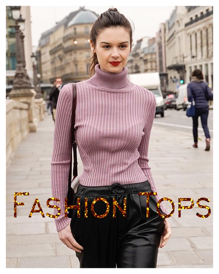 v28 Women Stretchable Turtleneck Knit Long Sleeve Slim Fit Sweater (Large, Berry) - Image 2