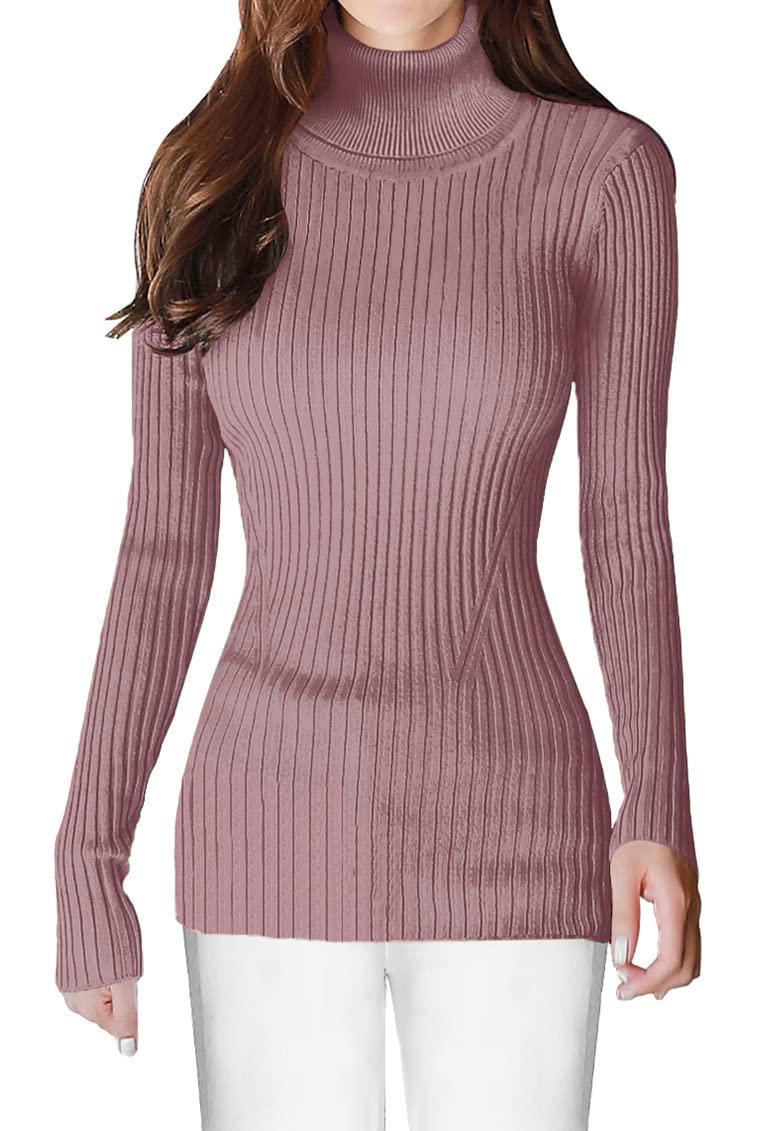 v28 Women Stretchable Turtleneck Knit Long Sleeve Slim Fit Sweater (Large, Berry) - Image 1