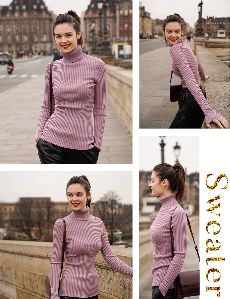 v28 Women Stretchable Turtleneck Knit Long Sleeve Slim Fit Sweater (Large, Berry) - Image 4