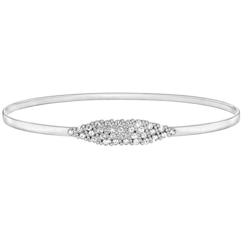 VONMELLI Skinny Gold Metal Belt for Dress Elastic Thin Dress Belt for Women Gold/Silver - Image 1