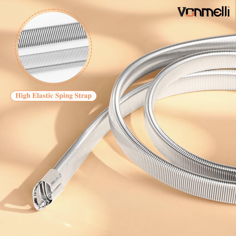 VONMELLI Skinny Gold Metal Belt for Dress Elastic Thin Dress Belt for Women Gold/Silver - Image 5