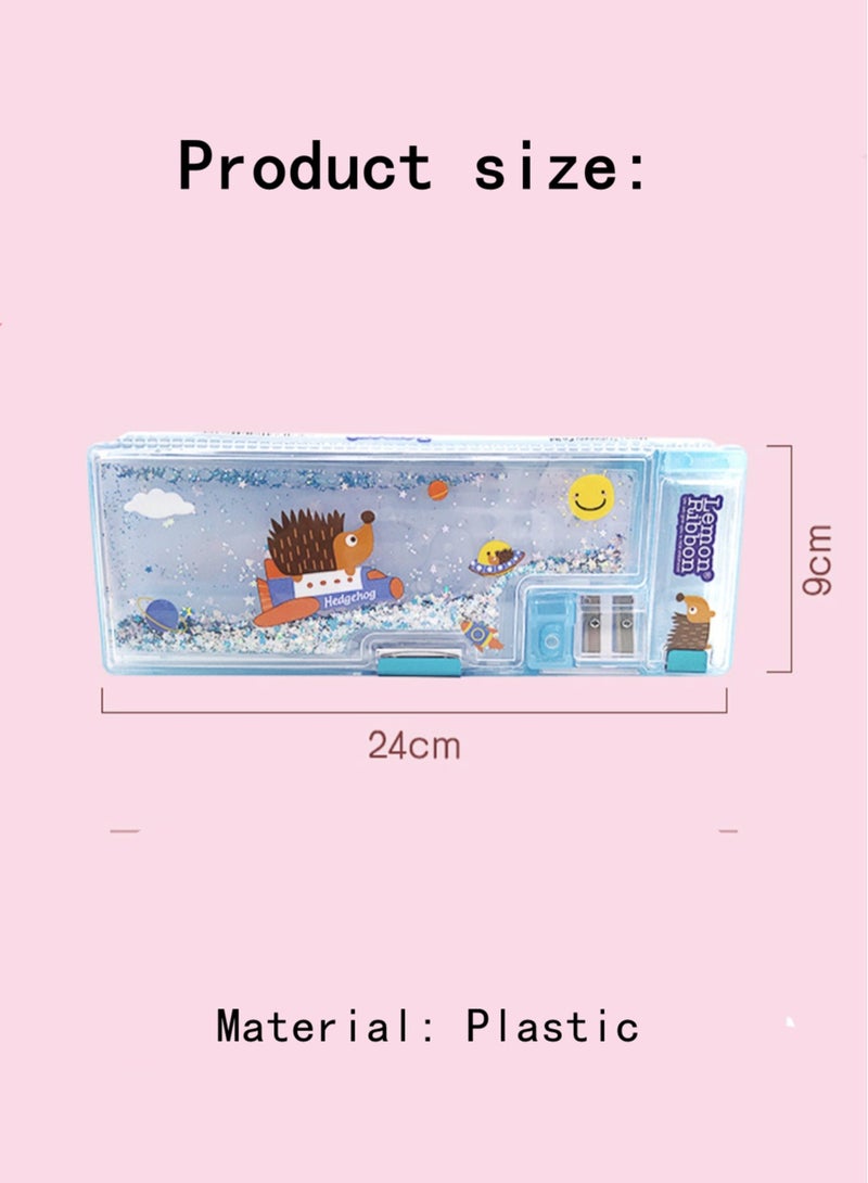 Kutis 1-Piece Multi-Functional Quicksand Design Pencil Case With Sharpener Plastic Blue 24x9 cm - Image 5