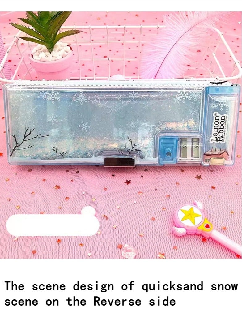 Kutis 1-Piece Multi-Functional Quicksand Design Pencil Case With Sharpener Plastic Blue 24x9 cm - Image 4