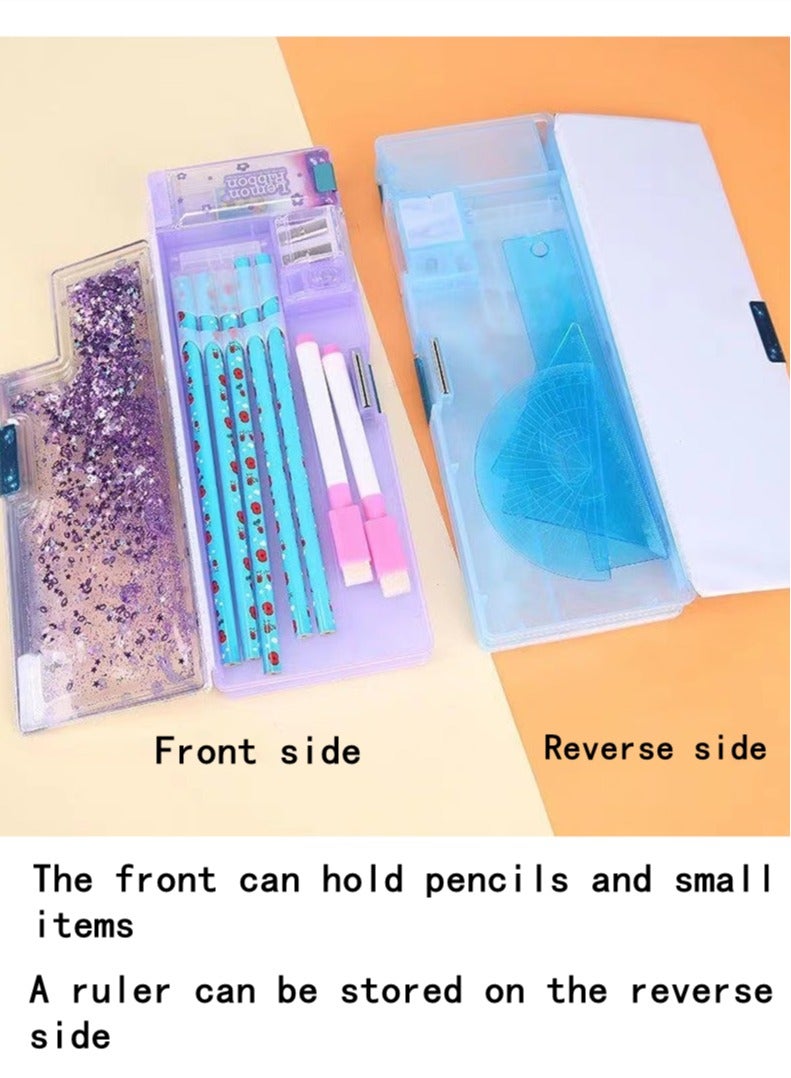 Kutis 1-Piece Multi-Functional Quicksand Design Pencil Case With Sharpener Plastic Blue 24x9 cm - Image 3