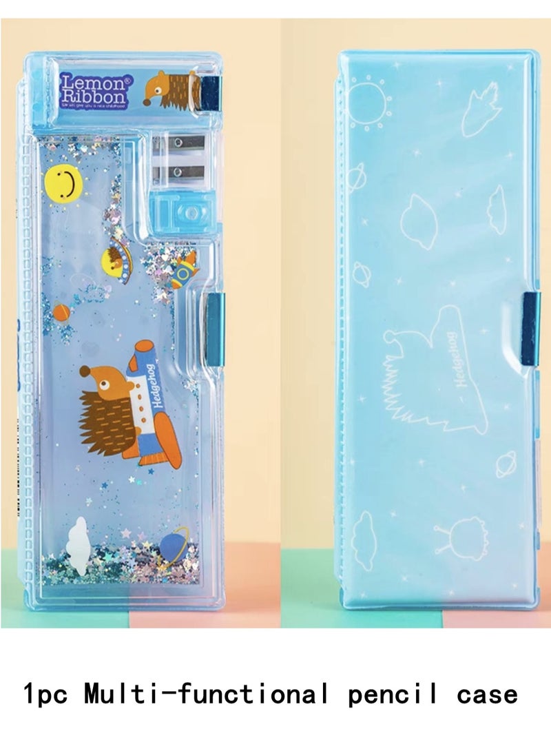 Kutis 1-Piece Multi-Functional Quicksand Design Pencil Case With Sharpener Plastic Blue 24x9 cm - Image 1