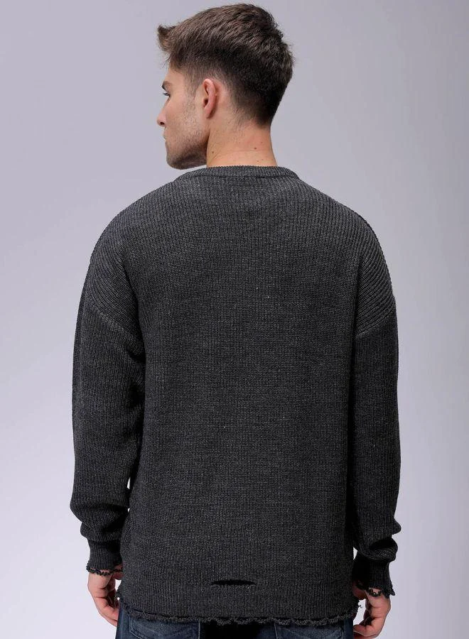The Indian Garage Co Men Oversized Solid Crew Neck Sweater