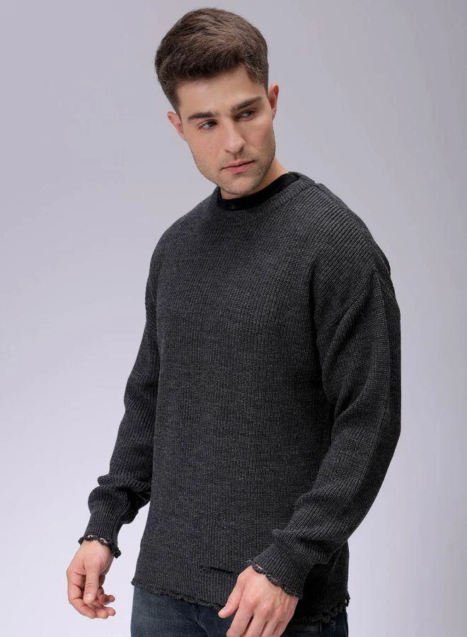 The Indian Garage Co Men Oversized Solid Crew Neck Sweater