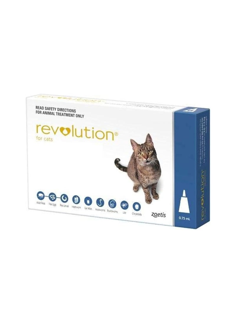 REVOLUTION Revolution - Comprehensive Flea, Tick, and Heartworm Protection for Cats 2.6-7.5 kg / 6% 45 mg - Blue, 3 Doses 