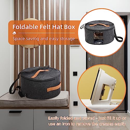 Ohiyoo Hat Box, 15.7x7.8x15.75in, Foldable Storage Box with Lids for Women & Men, Travel Hat Boxes for Storage, Dark Gray - Image 2