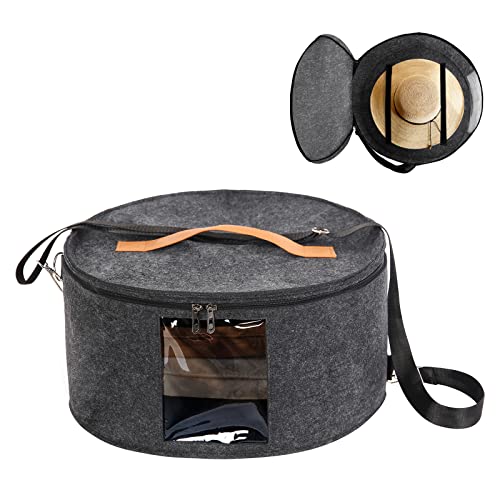 Ohiyoo Hat Box, 15.7x7.8x15.75in, Foldable Storage Box with Lids for Women & Men, Travel Hat Boxes for Storage, Dark Gray - Image 1