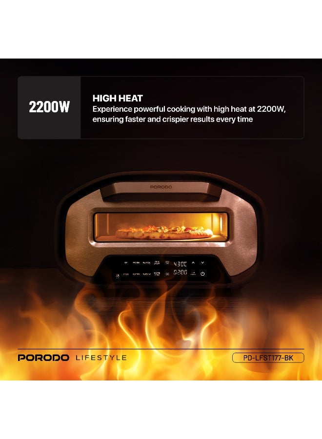 بورودو صانعة بيتزا كهربائية داخلية 12 بوصة، 2200 واط مع 7 إعدادات مسبقة ومؤقت قابل للتعديل / حجر بيتزا 12 بوصة / فرن بيتزا سريع الطهي مع شاشة LED / صانعة بيتزا منزلية لبيتزا سريعة ومقرمشة ومطهوة بالتساوي - أسود - Image 3