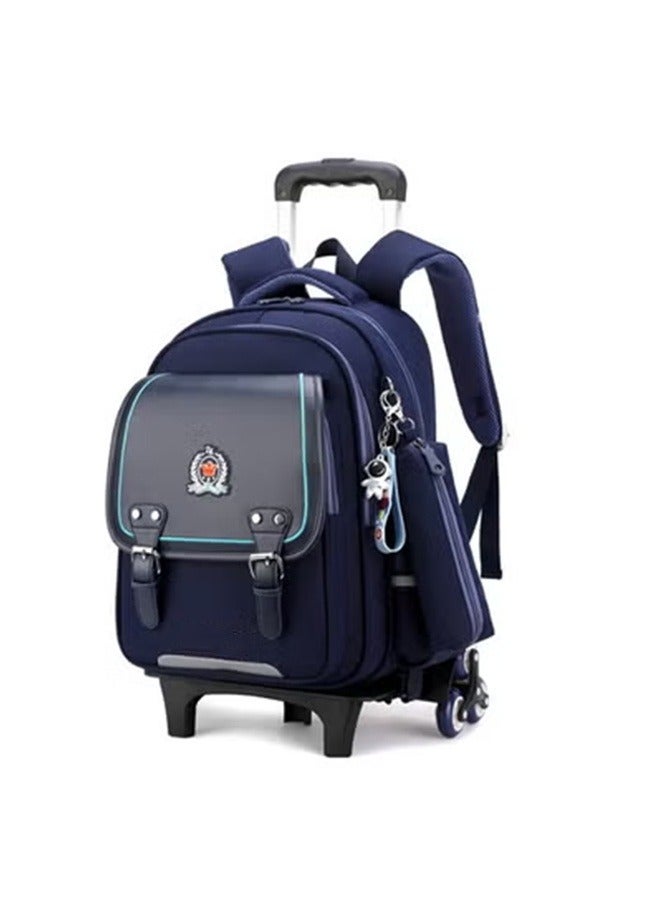 حقيبة ظهر متدحرجة للأطفال، حقيبة كتب ذات لون سادة، حقيبة مدرسية لطلاب المدارس الابتدائية - Image 1