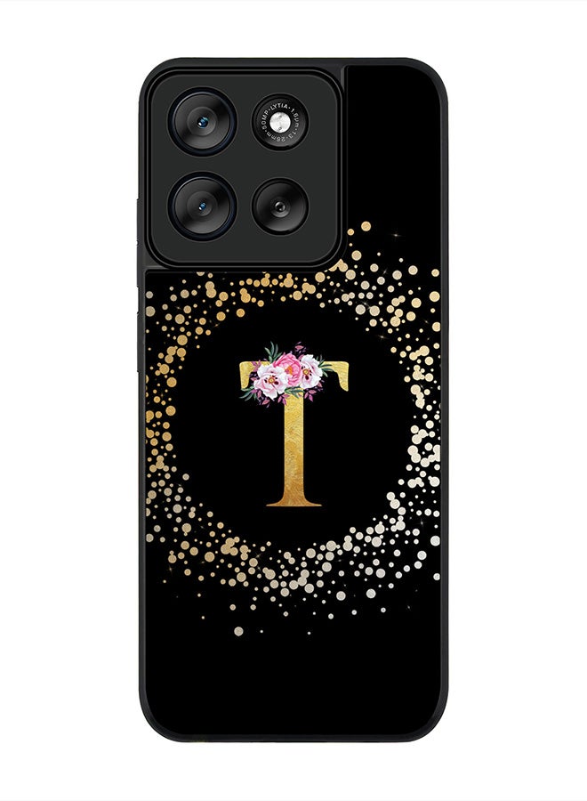 Stylizedd For Motorola Moto G56 Case,Slim fit Camera Protection, Shockproof Thin Phone cover  - Custom Monogram Floral - T ( Black ) - Image 1