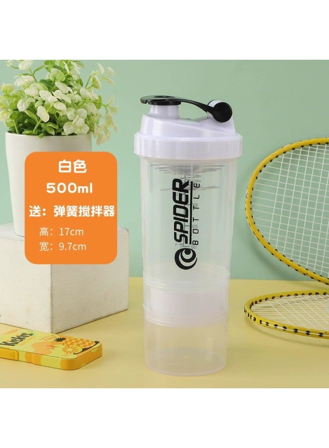 SPIDER BOTTLE White-transparent 500ml Three-layer Shaker Cup, Large-capacity Fitness Water Cup, Sports Water Bottle, Protein Powder Milkshake Shaker Cup, Plastic Cup - Image 1