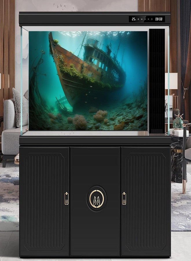 CaterRina Underwater Shipwreck Aquarium Background Ocean Bottom Abandoned Ship Wreck Fish Tank Background Undersea Rusty Sunken Ship Terrarium Backgrounds Sunken Pirate Ship Reptile Tank Backgrounds 30x18in - Image 2