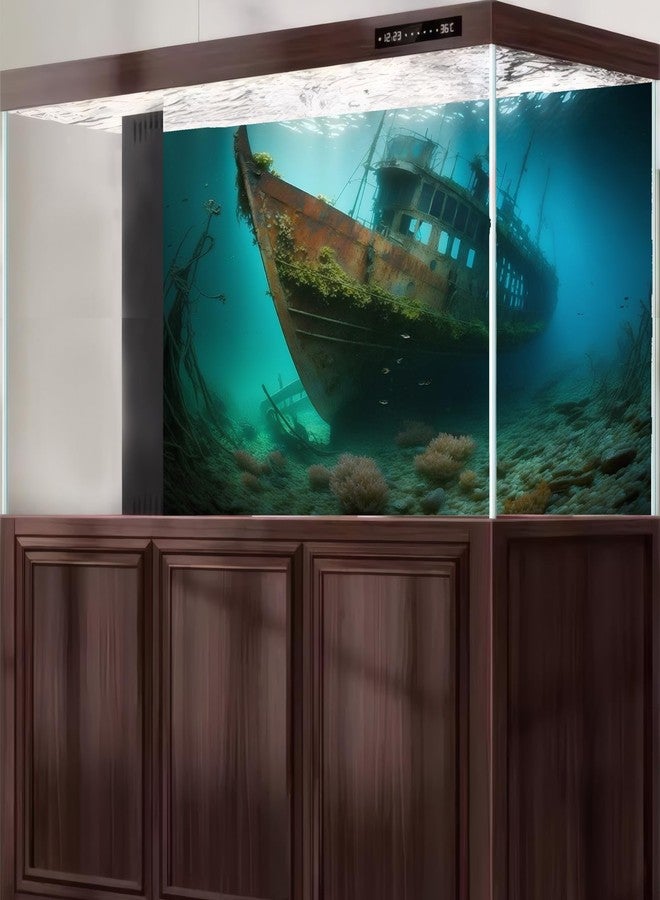 CaterRina Underwater Shipwreck Aquarium Background Ocean Bottom Abandoned Ship Wreck Fish Tank Background Undersea Rusty Sunken Ship Terrarium Backgrounds Sunken Pirate Ship Reptile Tank Backgrounds 30x18in - Image 5