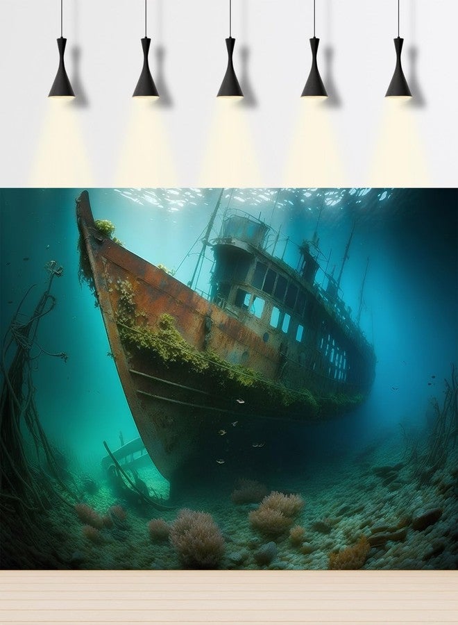CaterRina Underwater Shipwreck Aquarium Background Ocean Bottom Abandoned Ship Wreck Fish Tank Background Undersea Rusty Sunken Ship Terrarium Backgrounds Sunken Pirate Ship Reptile Tank Backgrounds 30x18in - Image 3