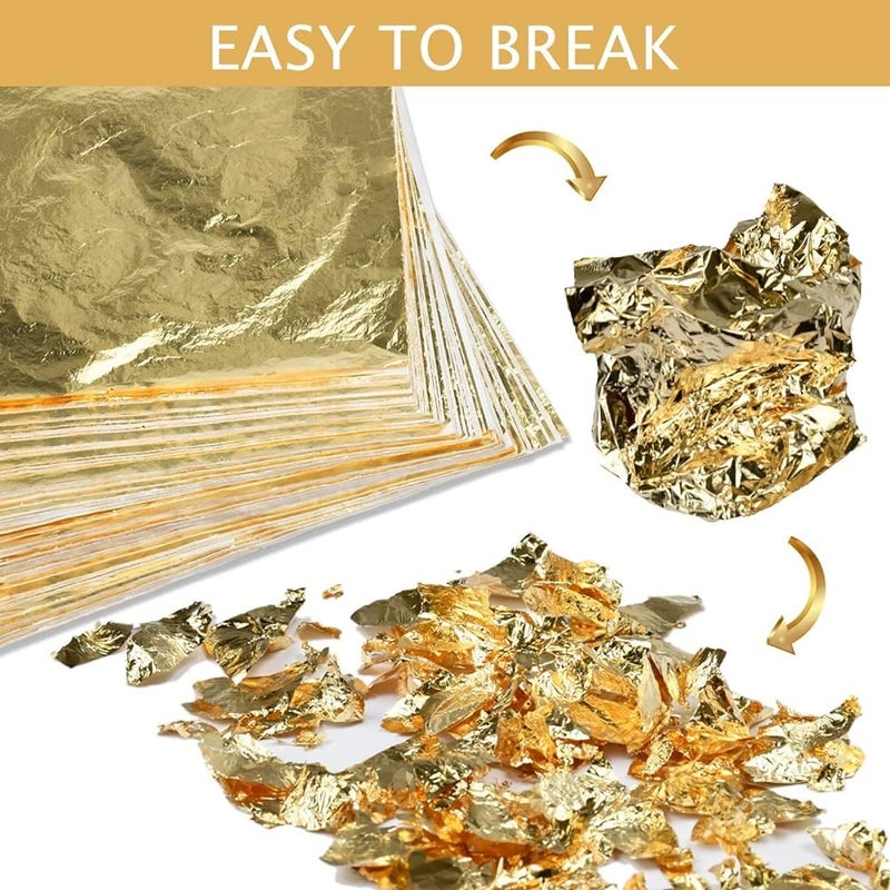 A.K GOLD LEAF AK GOLD LEAF 200Pcs Gold Foil Sheets for Gilding Crafting Art DIY Projects Picture Frames Home Walls Interior and Multi Artistic Decoration Imitation Gold Foil Sheets - Image 3