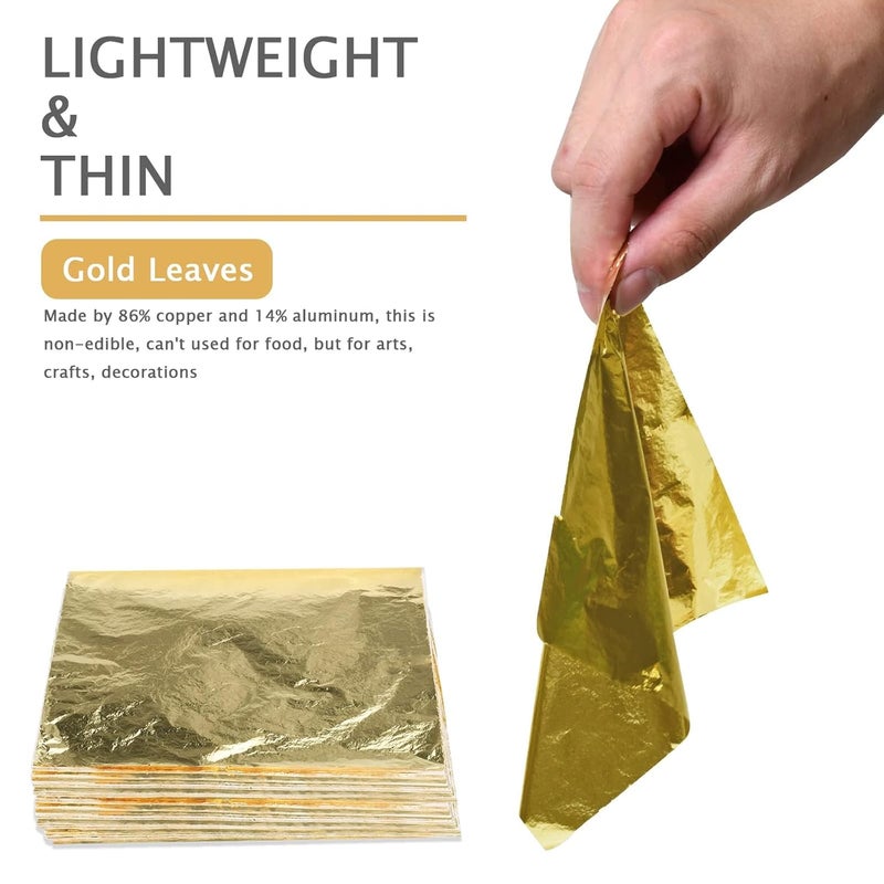 A.K GOLD LEAF AK GOLD LEAF 200Pcs Gold Foil Sheets for Gilding Crafting Art DIY Projects Picture Frames Home Walls Interior and Multi Artistic Decoration Imitation Gold Foil Sheets - Image 2