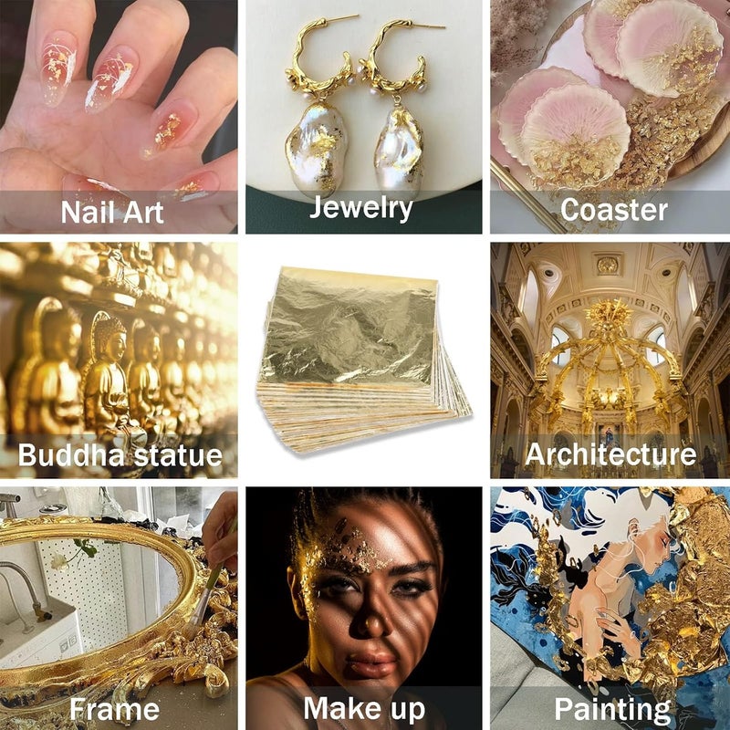 A.K GOLD LEAF AK GOLD LEAF 200Pcs Gold Foil Sheets for Gilding Crafting Art DIY Projects Picture Frames Home Walls Interior and Multi Artistic Decoration Imitation Gold Foil Sheets - Image 4