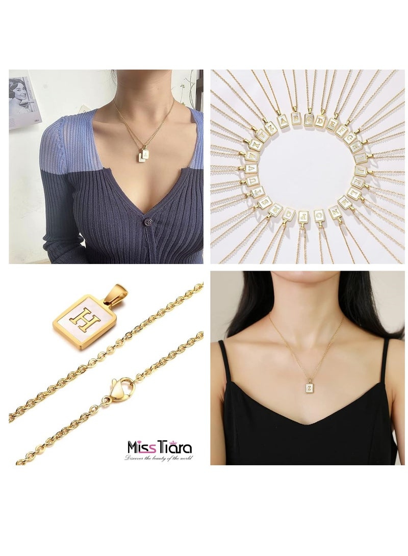 MissTiara Capital Letter A-Z Initial Chain Necklace For Girls Women Stainless Steel Square Charm A-Z Alphabet Pendant Necklace Good idea for birthday gifts graduation commemorations or classmate gifts - Image 3