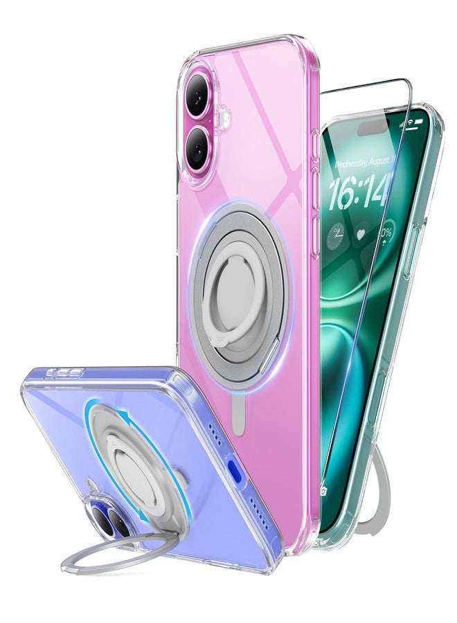 SURPHY for iPhone 16 Plus Case With Rotable Magnetic Ring Stand and Silicone Finger Ring Grip, Compatible with MagSafe, Slim Shockproof Phone Case for iPhone 16 Plus 6.7 Inch, Clear - Image 1