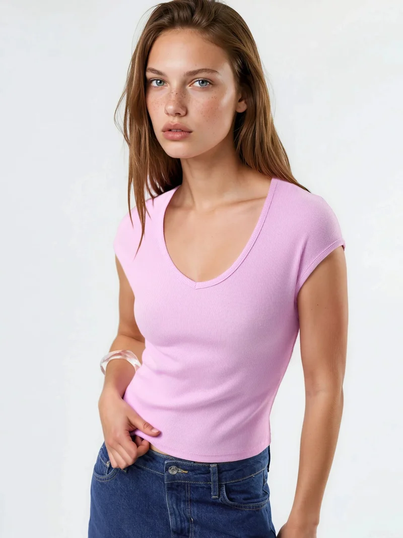 بوسيم BUSEM V-Neck Ribbed Blouse