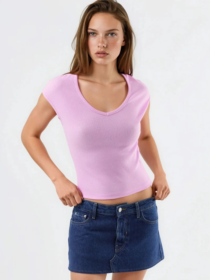 بوسيم BUSEM V-Neck Ribbed Blouse