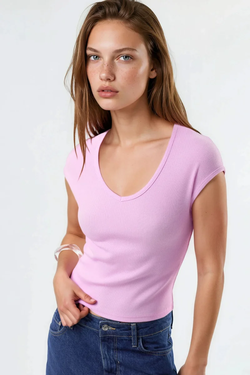 BUSEM V-Neck Ribbed Blouse