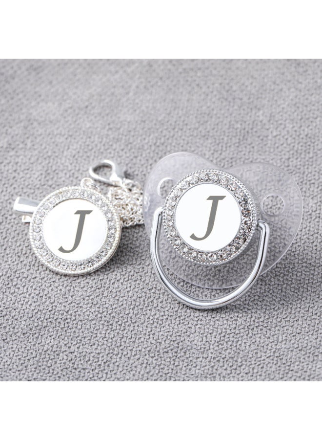 New Explosion Transparent Silver 26 Letters Baby Drill Play Mouth Baby With Drill Pacifier With Dust Cover