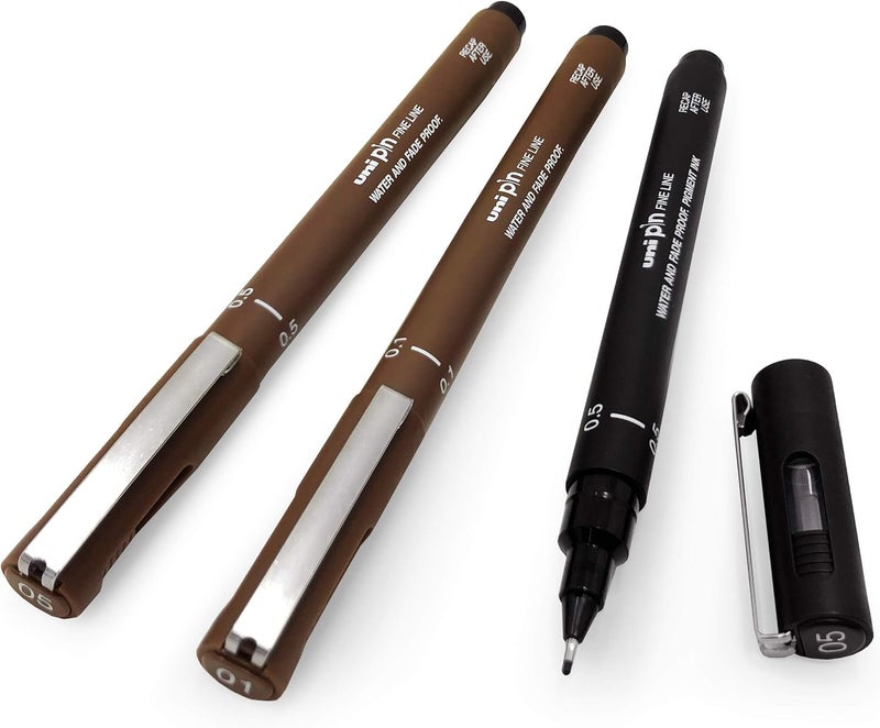 Uni Pin Fineliner Drawing Pen Set - Sepia and Black - Image 1